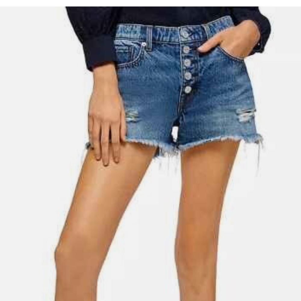 7 For All Mankind Light Blue Frayed Jean Shorts